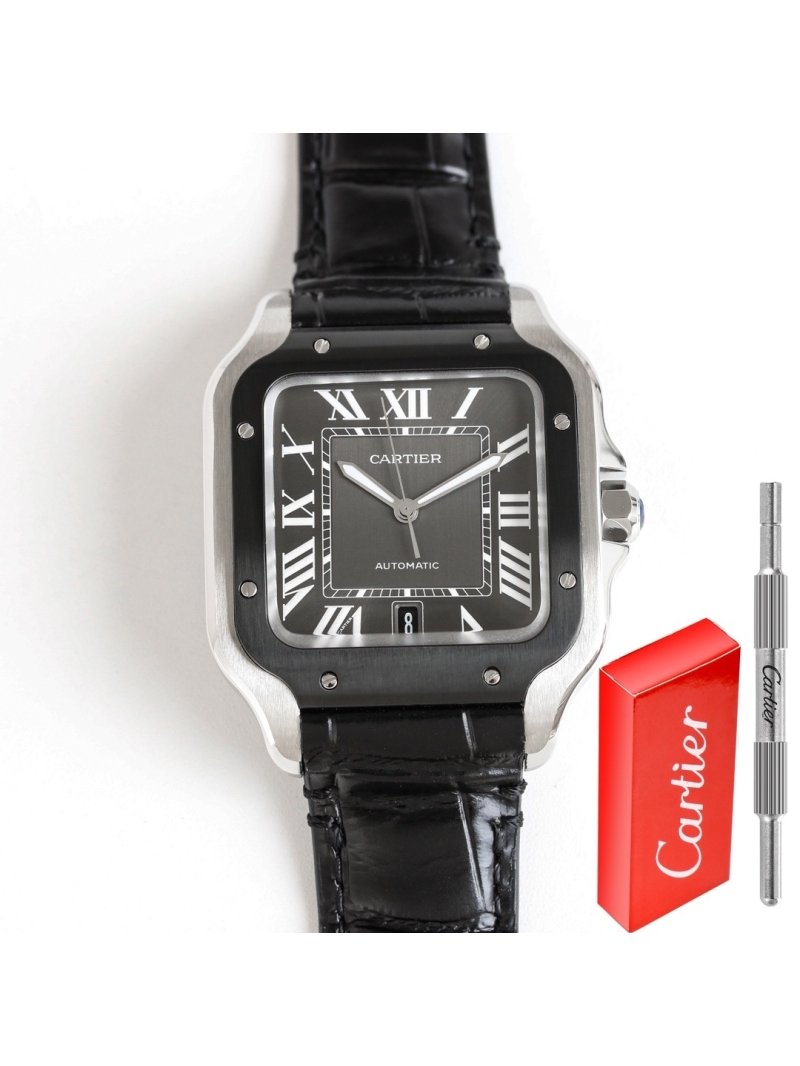 Cartier Santos de Cartier Men's Automatic Watch 40mm black dial - Calfskin belt