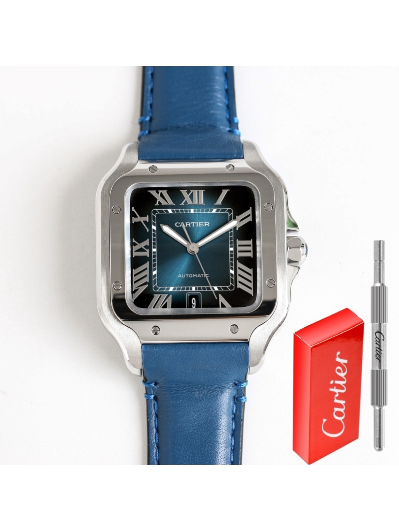 Cartier Santos de Cartier Men's Automatic Watch 40mm blue dial- Calfskin belt