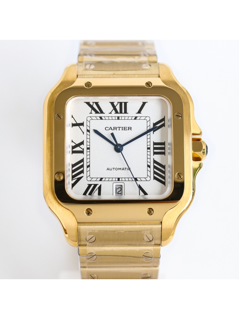 Cartier Santos de Cartier Men's Automatic Watch Gold steel 40mm - calfskin belt