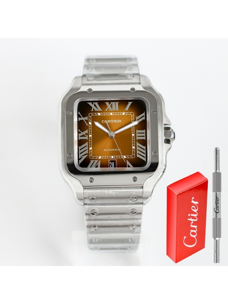 Cartier Santos de Cartier Men's Watch 40mm bronze steel - Calfskin belt