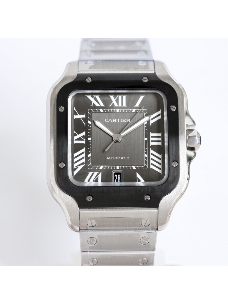 Cartier Santos de Cartier Men's Watch 40mm black dial, steel - Calfskin belt