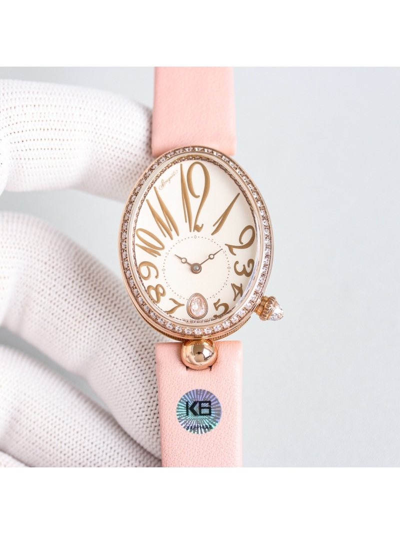 Breguet 18K Rose Gold Watch with Diamond Accents and pink Crocodlie Strap 35.6 x 28.5 mm