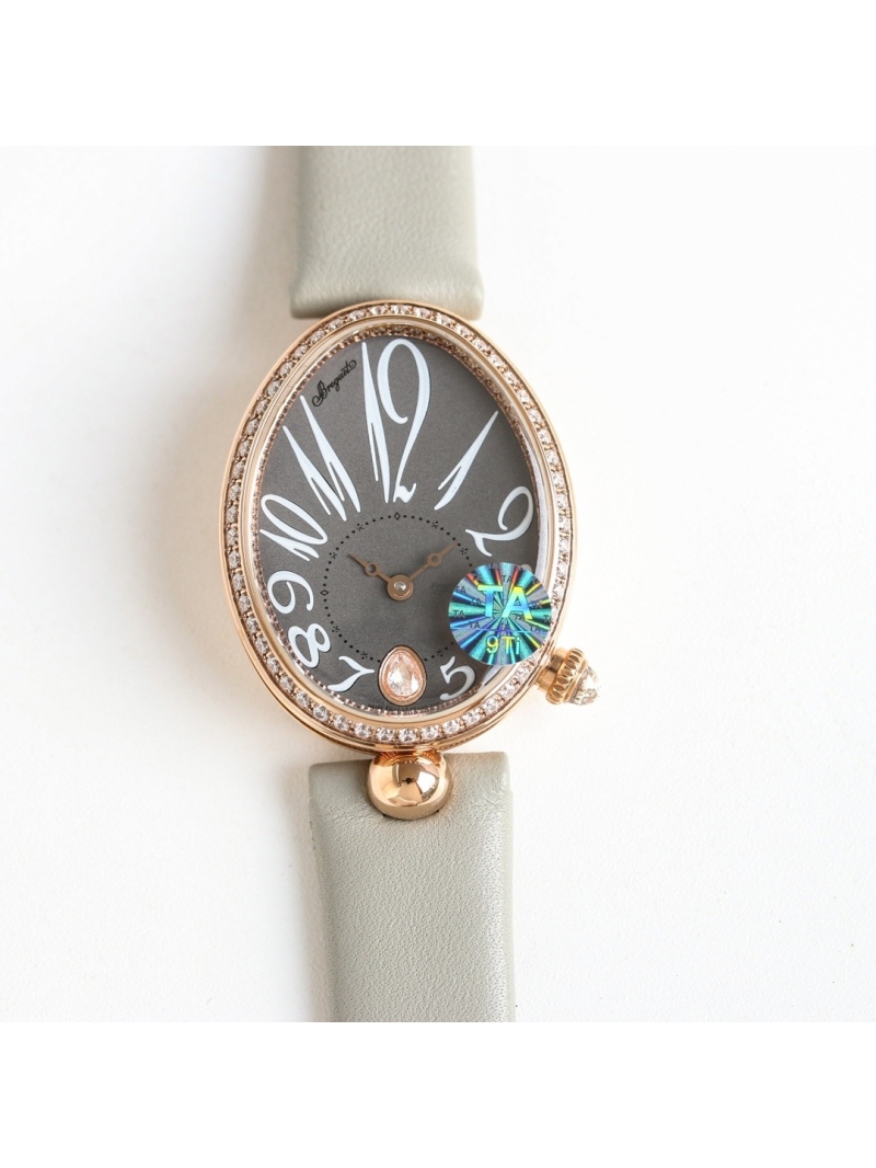 Breguet 18K Rose Gold Watch with Diamond Accents and grey crocodile Strap 35.6 x 28.5 mm