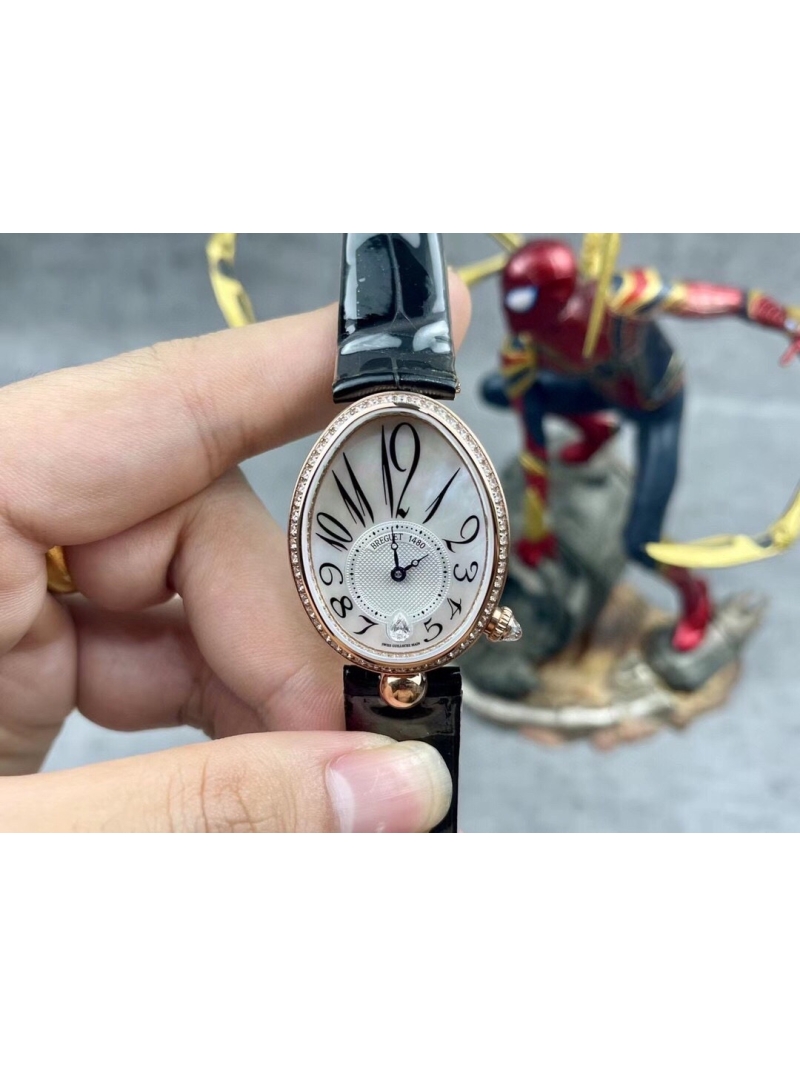 Breguet 18K Rose Gold Watch with Diamond Accents and black Crocodile Strap 35.6 x 28.5 mm