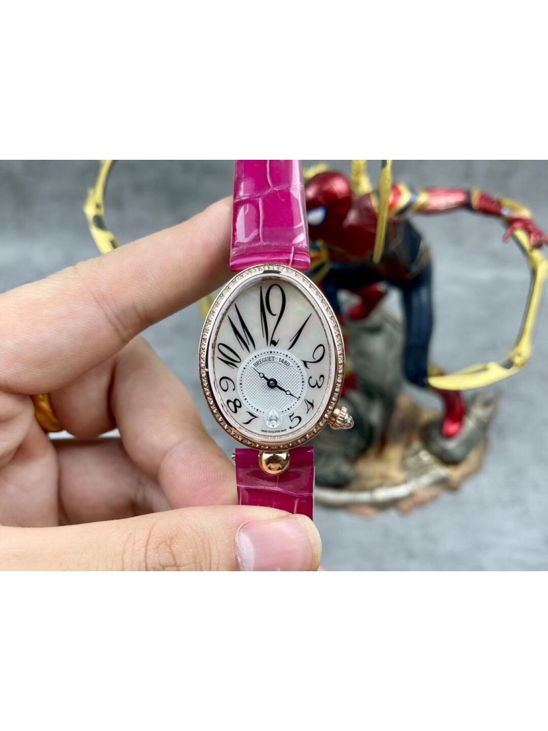 Breguet 18K Rose Gold Watch with Diamond Accents and rosy pink crocodile Strap 35.6 x 28.5 mm