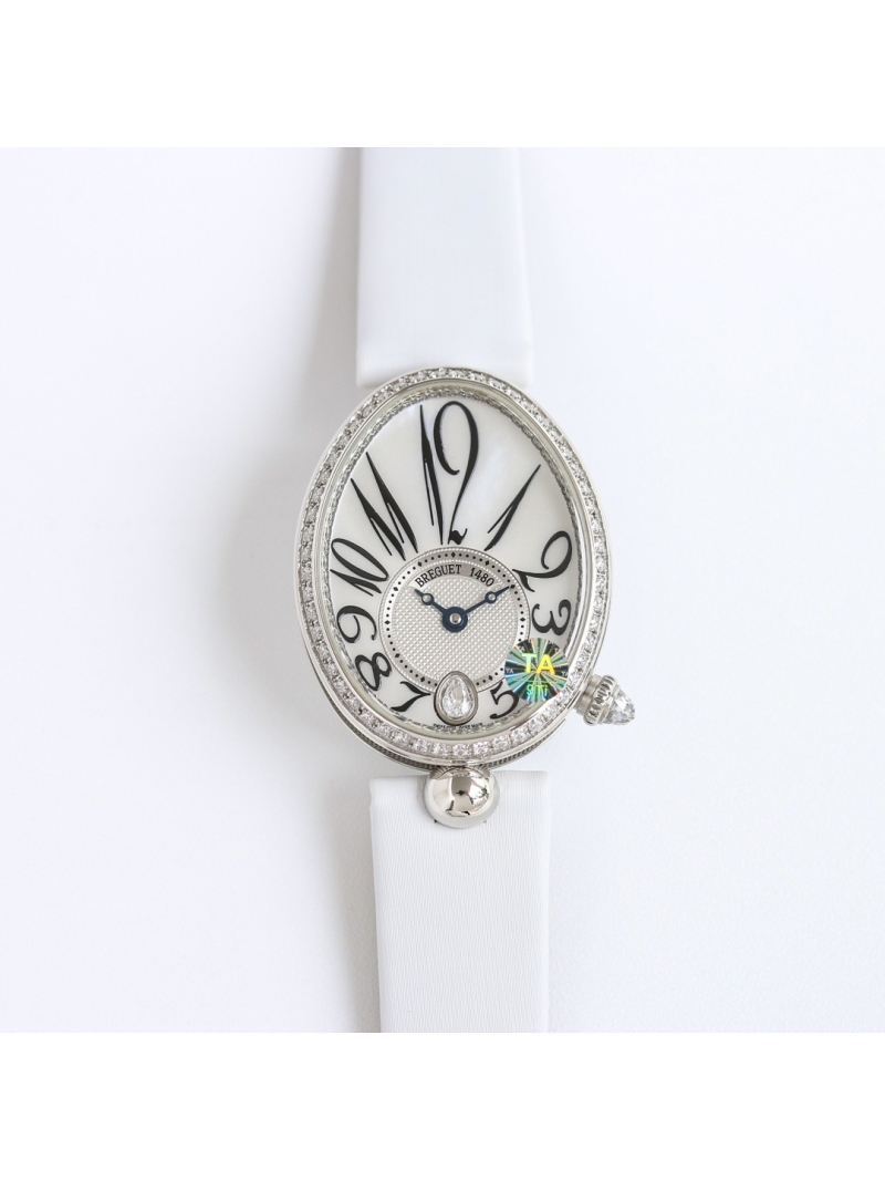 Breguet Silver Watch with Diamond Accents and white crocodile Strap 35.6 x 28.5 mm