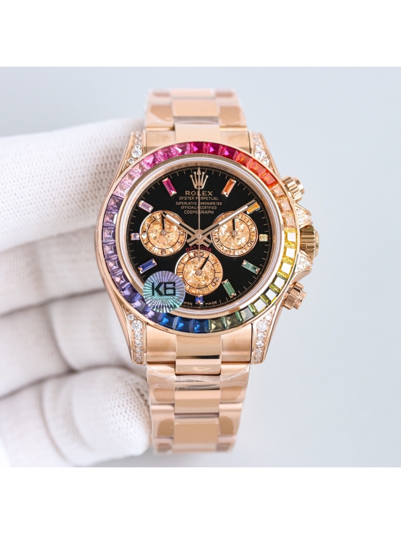 Rolex Cosmograph Daytona 40mm - Black Dial, Rainbow Sapphire Bezel, 18K Rose Gold Oyster Bracelet