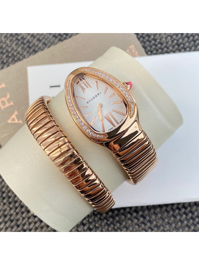 Bvlgari Serpenti Tubogas 35mm Watch with diamond - Rose Gold, gold Steel, white Dial