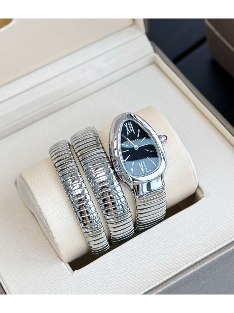 Bvlgari Serpenti Tubogas 35mm Watch - Silver Steel, black Dial