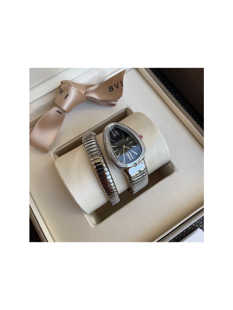 Bvlgari Serpenti Tubogas 35mm Watch with diamond - Silver, Steel, Black Dial