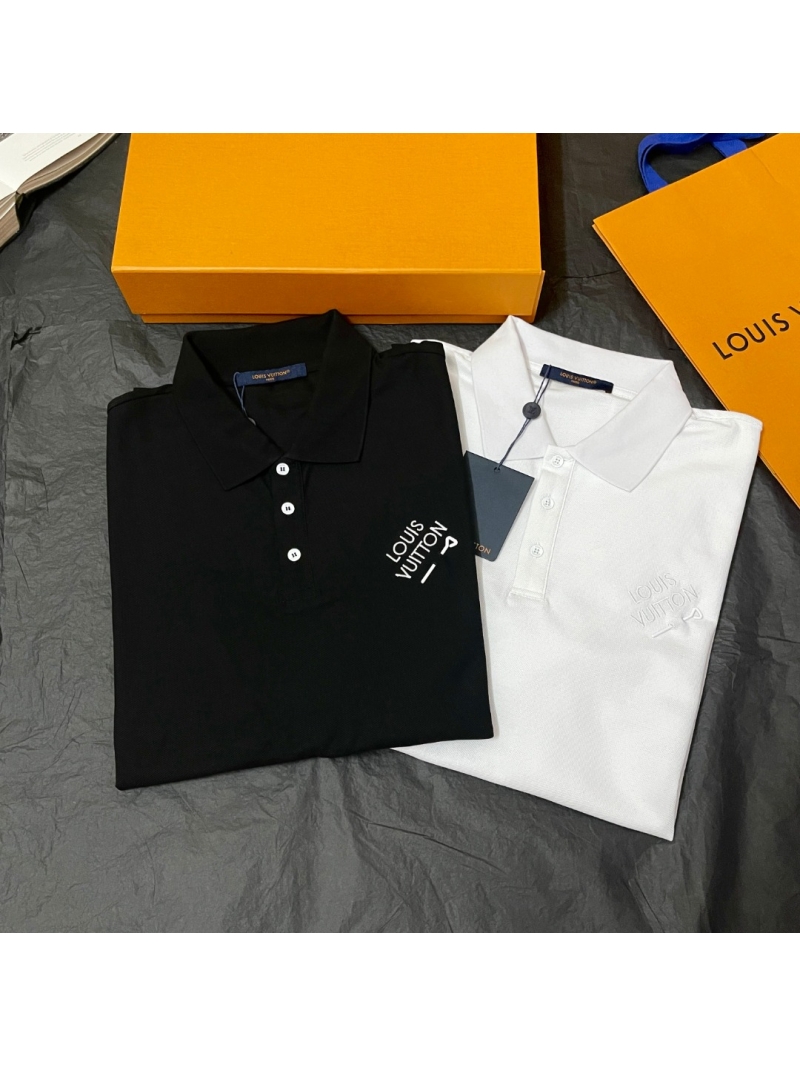 Louis Vuitton Men"s Pin Embroidered Polo Shirt - Black Cotton Piqué