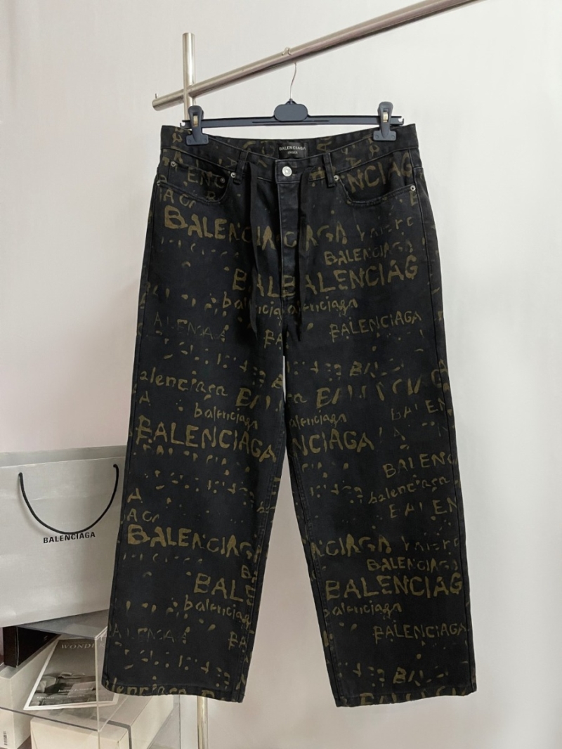 Balenciaga Unisex Washed All-Over Printed Denim Pants Limited Edition